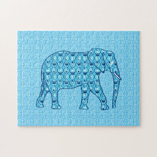Lotus Flower Elephant, Turquoise and White Legpuzzel (Horizontaal)