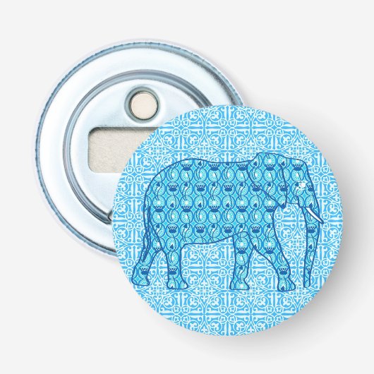Lotus flower elephant - turquoise button flesopener (Voorkant)