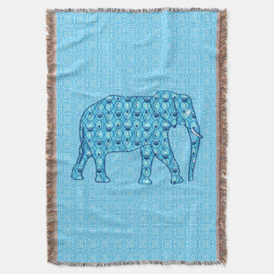 Lotus flower elephant, turquoise en aqua deken