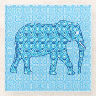 Lotus flower elephant - turquoise glazen onderzetter