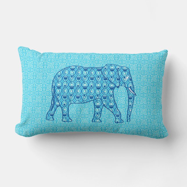 Lotus flower elephant - turquoise kussen (Voorkant)
