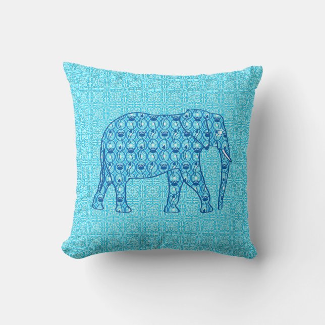 Lotus flower elephant - turquoise kussen (Voorkant)