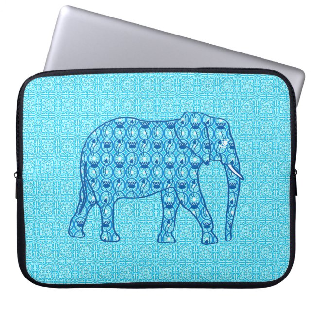 Lotus flower elephant - turquoise laptop sleeve (Voorkant)