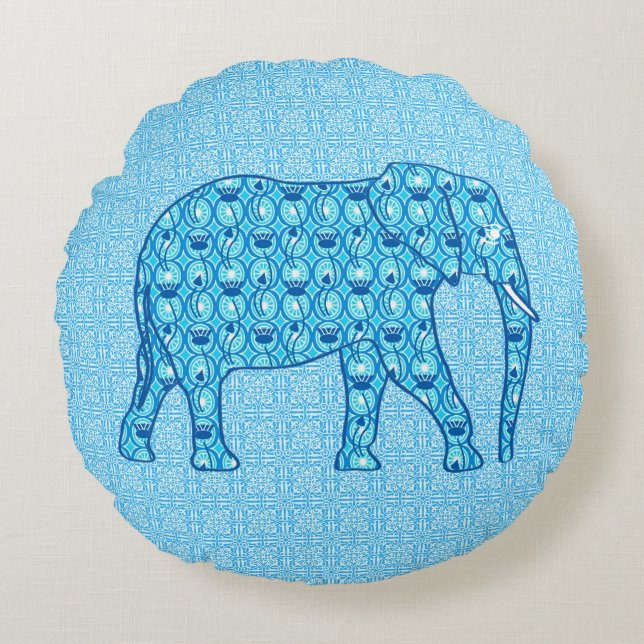 Lotus flower elephant - turquoise rond kussen (Voorkant)