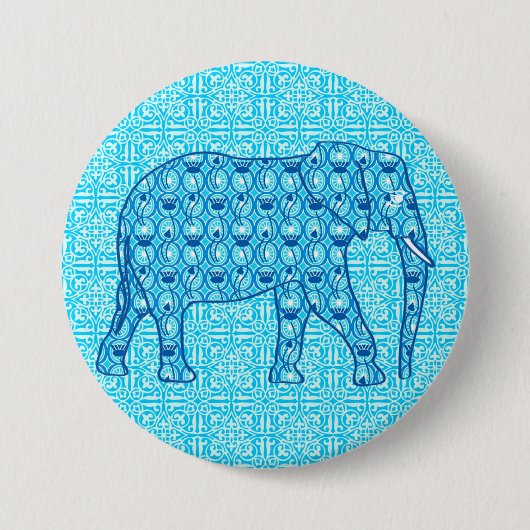 Lotus flower elephant - turquoise ronde button 7,6 cm (Voorkant)