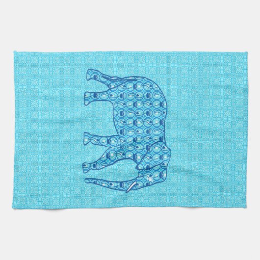 Lotus flower elephant - turquoise theedoek (Horizontaal)