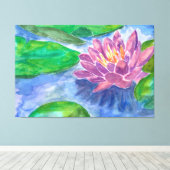 Lotus Flower en Green Planten Canvas Afdruk (Insitu (Houten vloer))