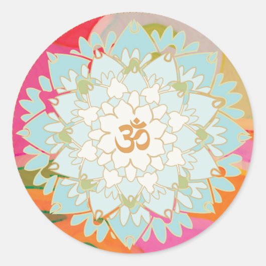 Lotus Flower en Om Symbol Mandala Sticker (Voorkant)