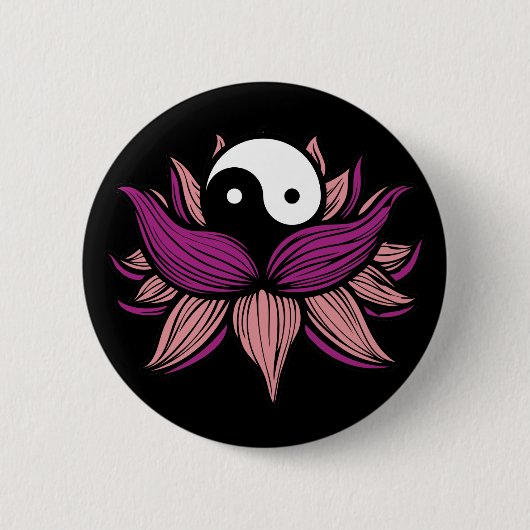 Lotus Flower en Yin Yang Ronde Button 5,7 Cm (Voorkant)