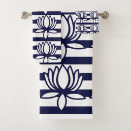 Lotus Flower Floral Stripe Pattern Bad Handdoek