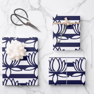 Lotus Flower Floral Stripe Pattern Inpakpapier Vel
