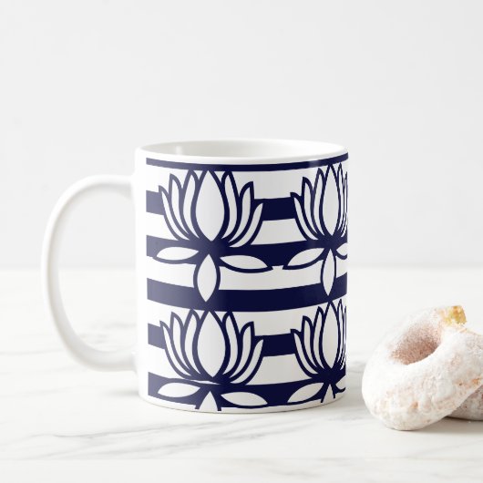 Lotus Flower Floral Stripe Pattern Koffiemok (Met donut)