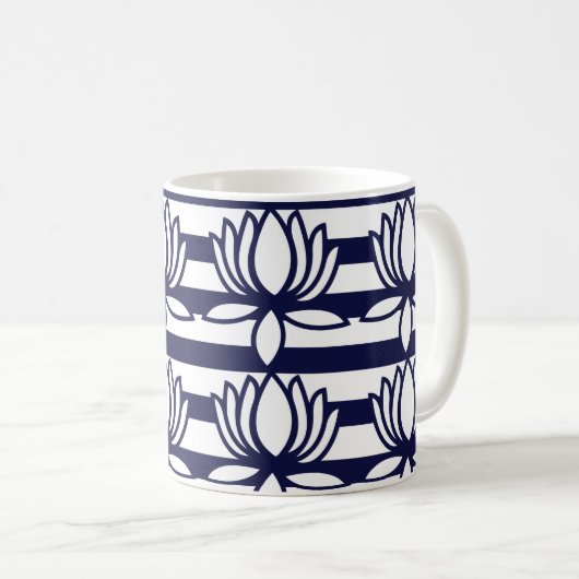 Lotus Flower Floral Stripe Pattern Koffiemok (Voorkant rechts)