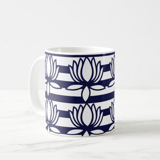 Lotus Flower Floral Stripe Pattern Koffiemok (Voorkant links)