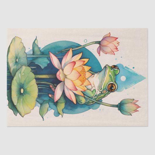 Lotus Flower Frog Schattige Froggy Flowers Tissuepapier (Voorkant)