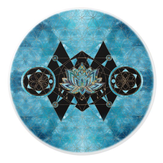 Lotus flower - Geometry Sacred - Blue Crystal Keramische Knop (Voorkant)