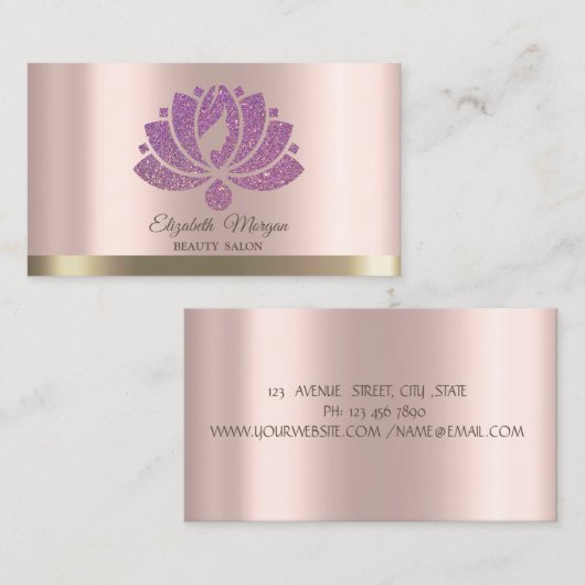 Lotus Flower Glitter Roos Gold Beauty Salon Visitekaartje (Voorkant / Achterkant)