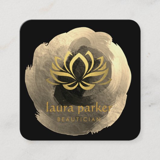 Lotus Flower Gold Art Logo Healing Yoga Holistic Vierkante Visitekaartje (Voorkant)