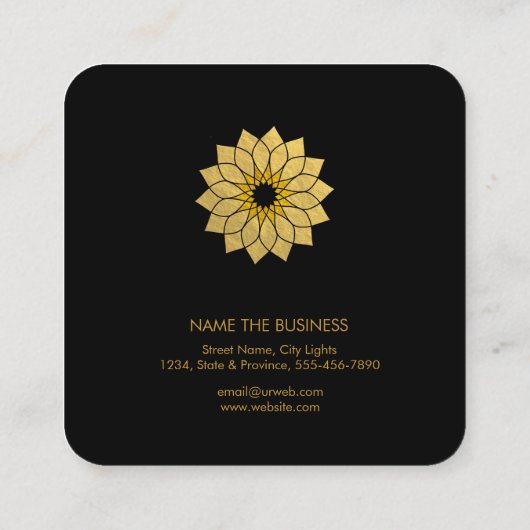 Lotus Flower Gold Art Logo Healing Yoga Holistic Vierkante Visitekaartje (Achterkant)