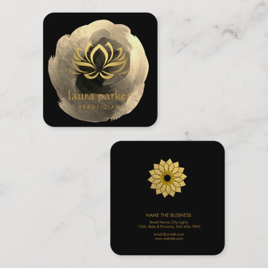 Lotus Flower Gold Art Logo Healing Yoga Holistic Vierkante Visitekaartje (Voorkant / Achterkant)