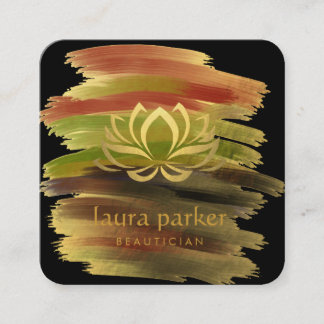 Lotus Flower Gold Art Logo Healing Yoga Holistic Vierkante Visitekaartje