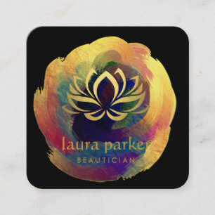 Lotus Flower Gold Art Logo Healing Yoga Holistic Vierkante Visitekaartje