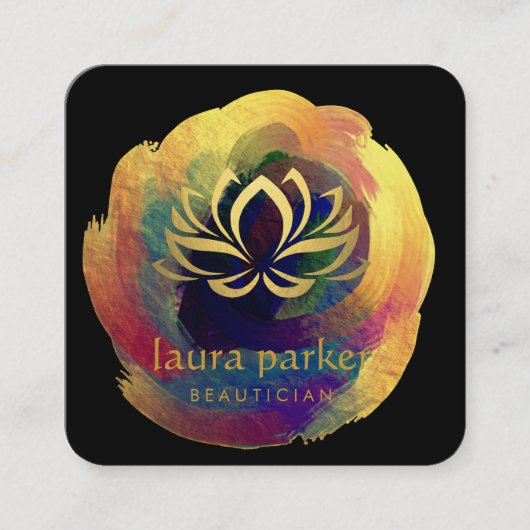 Lotus Flower Gold Art Logo Healing Yoga Holistic Vierkante Visitekaartje (Voorkant)