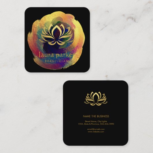 Lotus Flower Gold Art Logo Healing Yoga Holistic Vierkante Visitekaartje (Voorkant / Achterkant)
