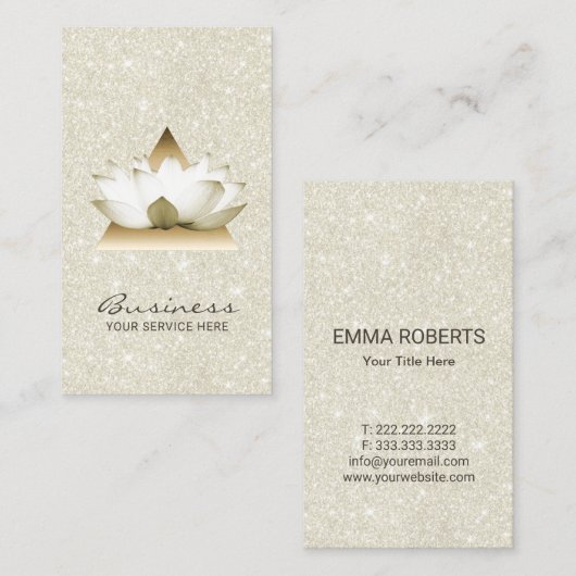 Lotus Flower Gold driehoek Elegant Ivory Glitter Visitekaartje (Voorkant / Achterkant)
