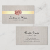 Lotus Flower Gold Stripe Elegant Linen Salon Spa Visitekaartje (Voorkant / Achterkant)