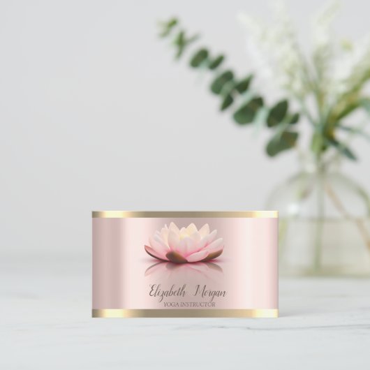 Lotus Flower Gold Stripe Roos Gold Yoga Instructor Visitekaartje (Staand voorkant)
