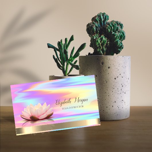 Lotus Flower Gold Yoga Instructor Holographic Visitekaartje