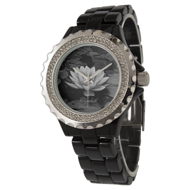 Lotus Flower Grey Black en White Horloge (Gekanteld)