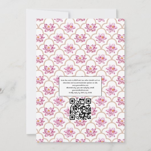 Lotus Flower Indian QR Code RSVP Weddenschap Kaart (Achterkant)