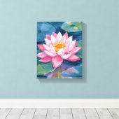 Lotus Flower Lily Pad Watercolor Canvas Afdruk (Insitu (Houten vloer))