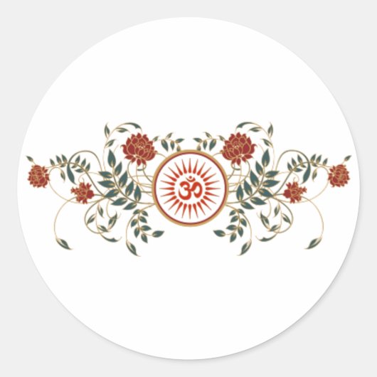 Lotus Flower Logo OM Symbool Blanco Ronde Stickers (Voorkant)