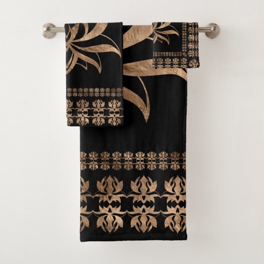 Lotus Flower Luxury ornament - zwart en goud Bad Handdoek (Insitu)