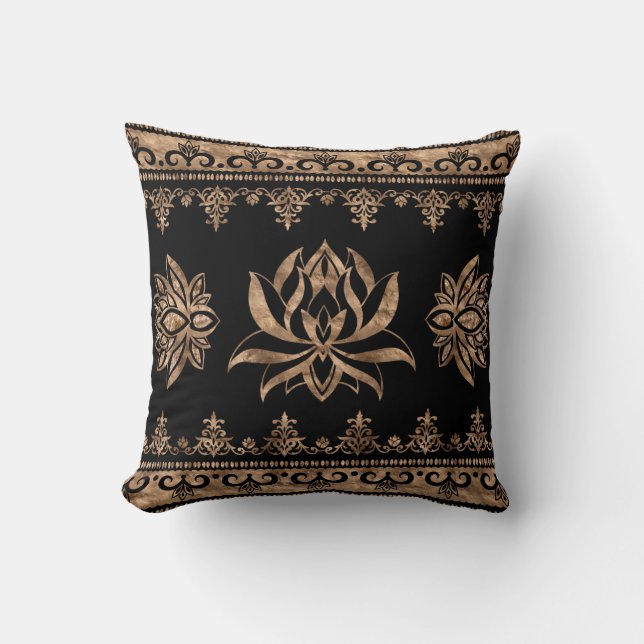 Lotus Flower Luxury ornament - zwart en goud Kussen (Voorkant)
