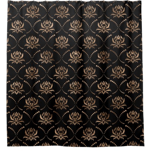 Lotus Flower Luxury-patroon - zwart en goud Douchegordijn (Voorkant)