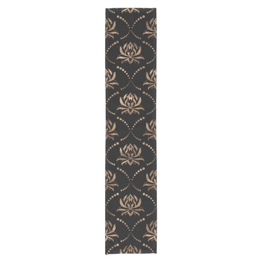 Lotus Flower Luxury-patroon - zwart en goud Korte Tafelloper (Voorkant)