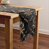 Lotus Flower Luxury-patroon - zwart en goud Korte Tafelloper (Voorbeeld)