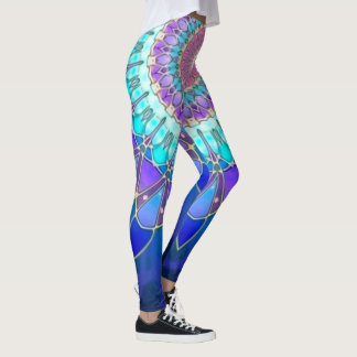 Lotus Flower Mandala - blue cyan violet Leggings