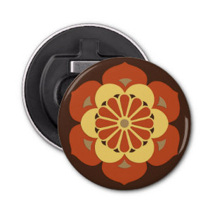 Lotus Flower Mandala, Brown, Rust and Yellow Button Flesopener