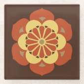 Lotus Flower Mandala, Brown, Rust and Yellow Glazen Onderzetter (Voorkant)