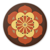 Lotus Flower Mandala, Brown, Rust and Yellow Keramische Knop (Voorkant)