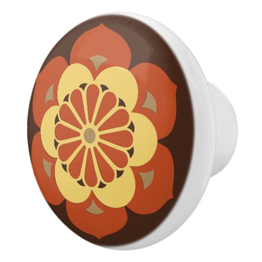 Lotus Flower Mandala, Brown, Rust and Yellow Keramische Knop (Rechts)