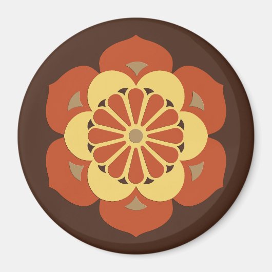 Lotus Flower Mandala, Brown, Rust and Yellow Magneet (Voorkant)