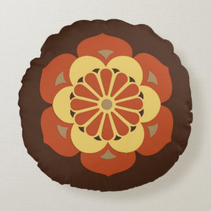Lotus Flower Mandala, Brown, Rust and Yellow Rond Kussen