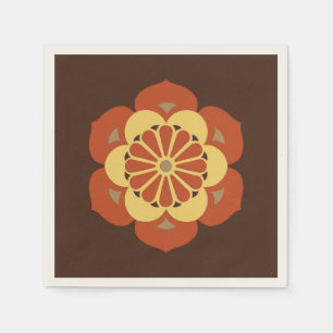 Lotus Flower Mandala, Brown, Rust and Yellow Servet