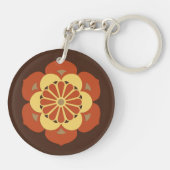 Lotus Flower Mandala, Brown, Rust and Yellow Sleutelhanger (Achterkant)